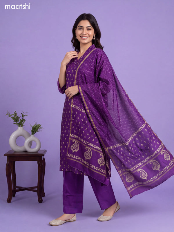 Violet Chanderi Floral Prints & Embroidery Work Straight Suit