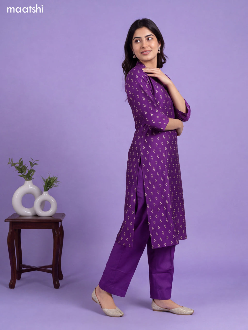 Violet Chanderi Floral Prints & Embroidery Work Straight Suit