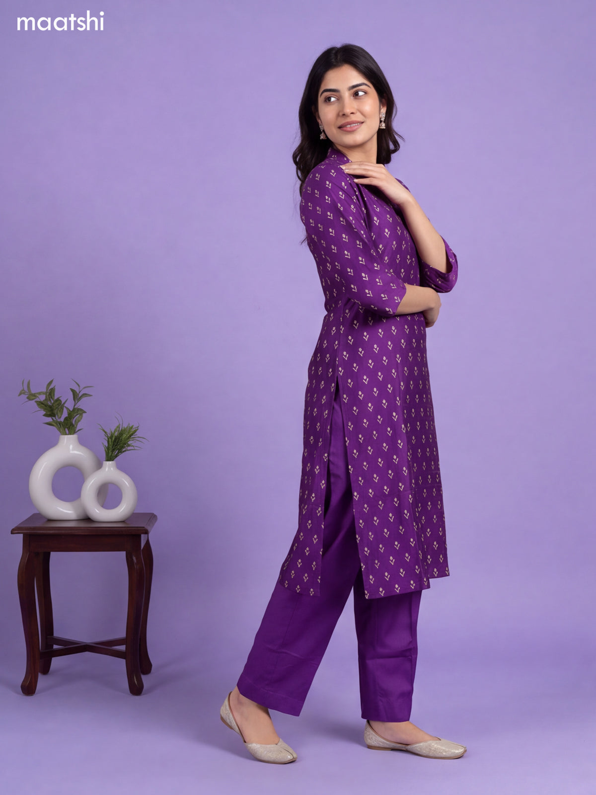 Violet Chanderi Floral Prints & Embroidery Work Straight Suit