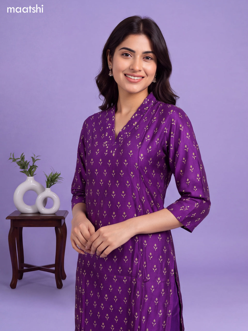 Violet Chanderi Floral Prints & Embroidery Work Straight Suit