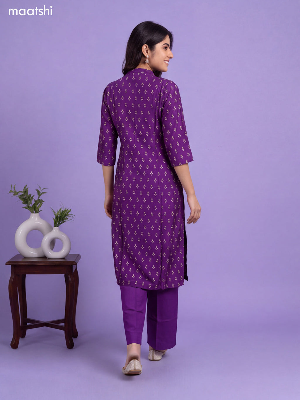 Violet Chanderi Floral Prints & Embroidery Work Straight Suit
