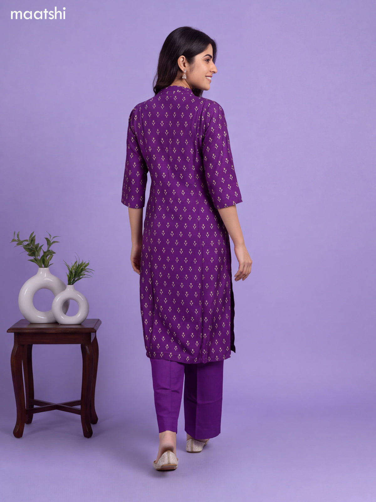 Violet Chanderi Floral Prints & Embroidery Work Straight Suit