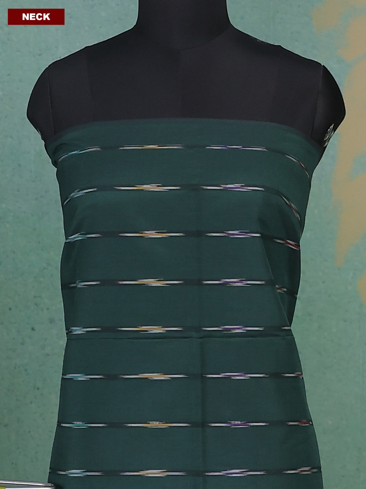 Sap Green and Mehandi Green Ikat Dress Material With Ikat Weaves