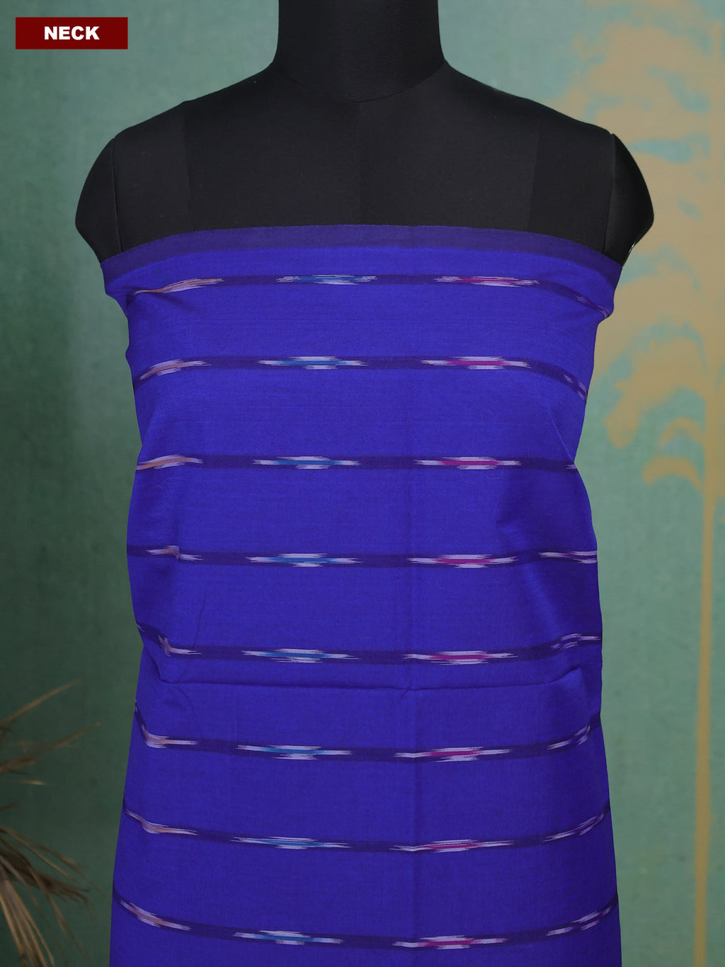 Indigo Blue and Green Ikat Dress Material With Ikat Weaves