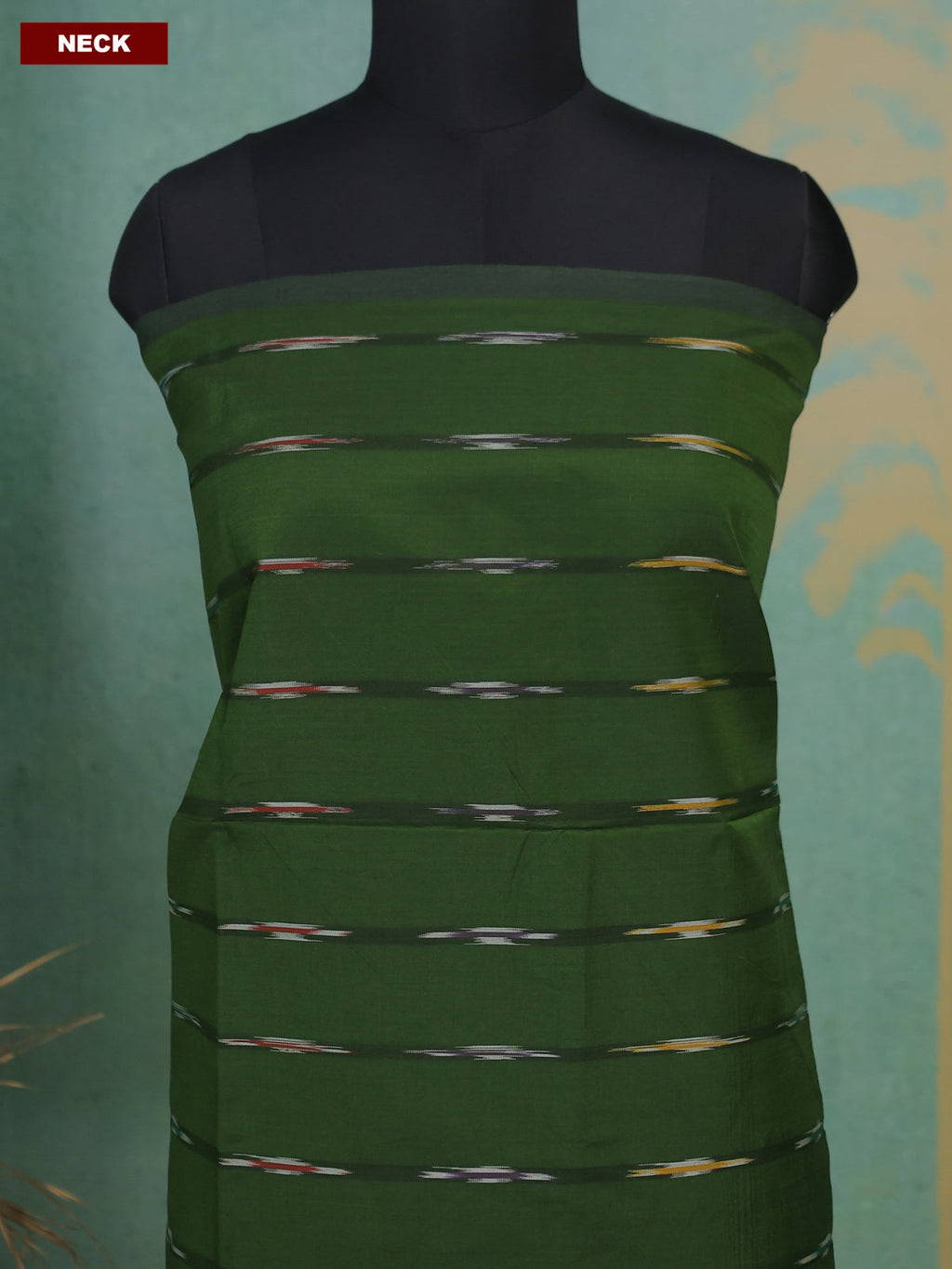 Sap Green and Magenta Pink Ikat Dress Material With Ikat Weaves
