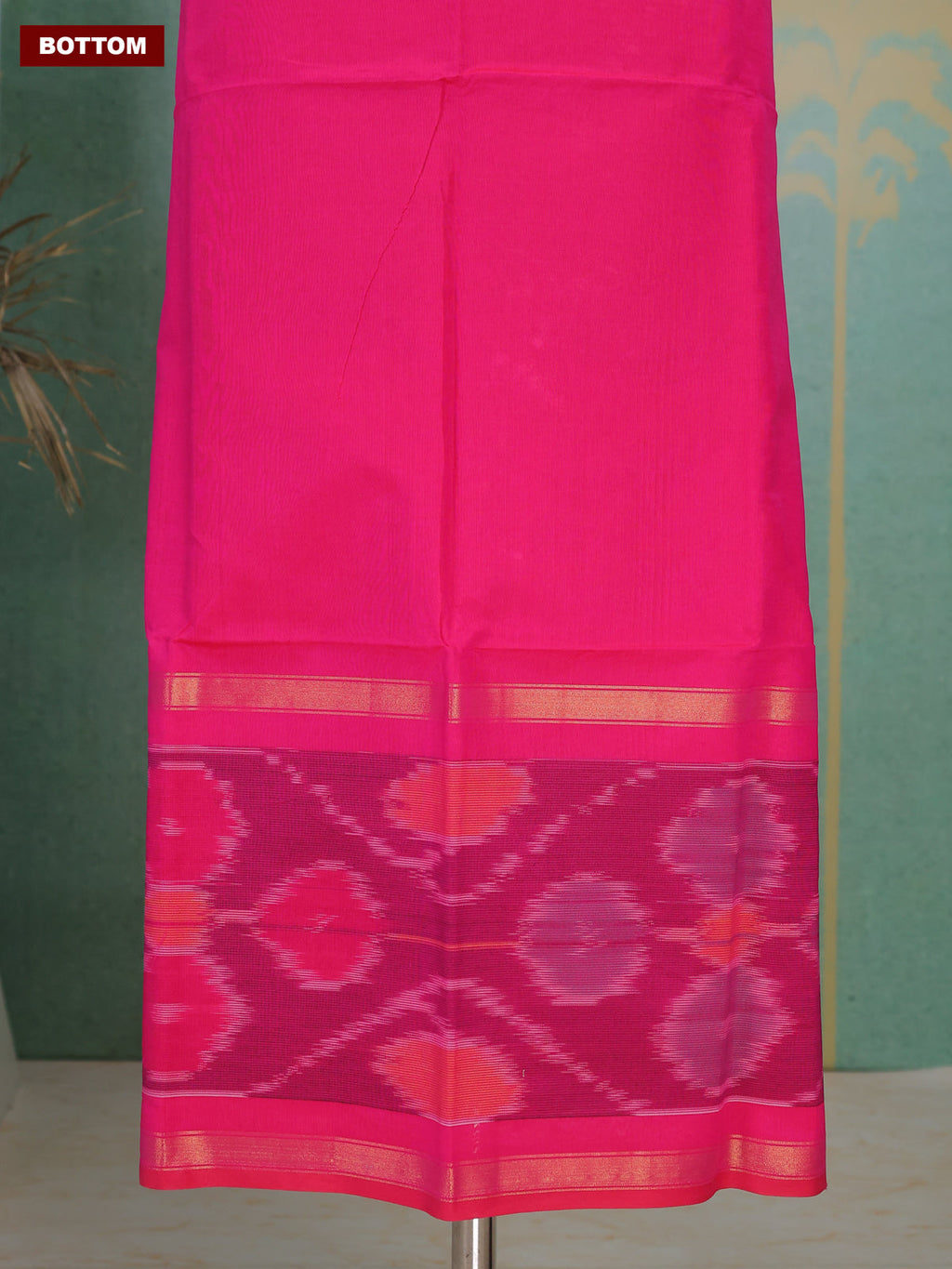 Pink and Green Ikat Dress Material With Ikat Weaves