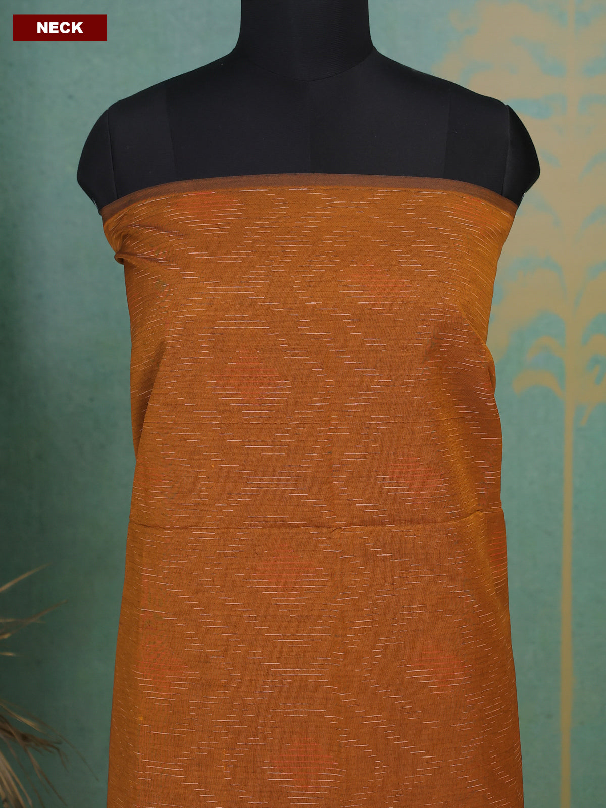 Mustard Yellow and Blue Ikat Dress Material With Ikat Weaves