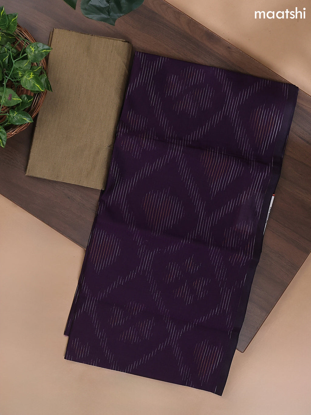 Deep Purple and Brown Ikat Dress Material With Ikat Weaves