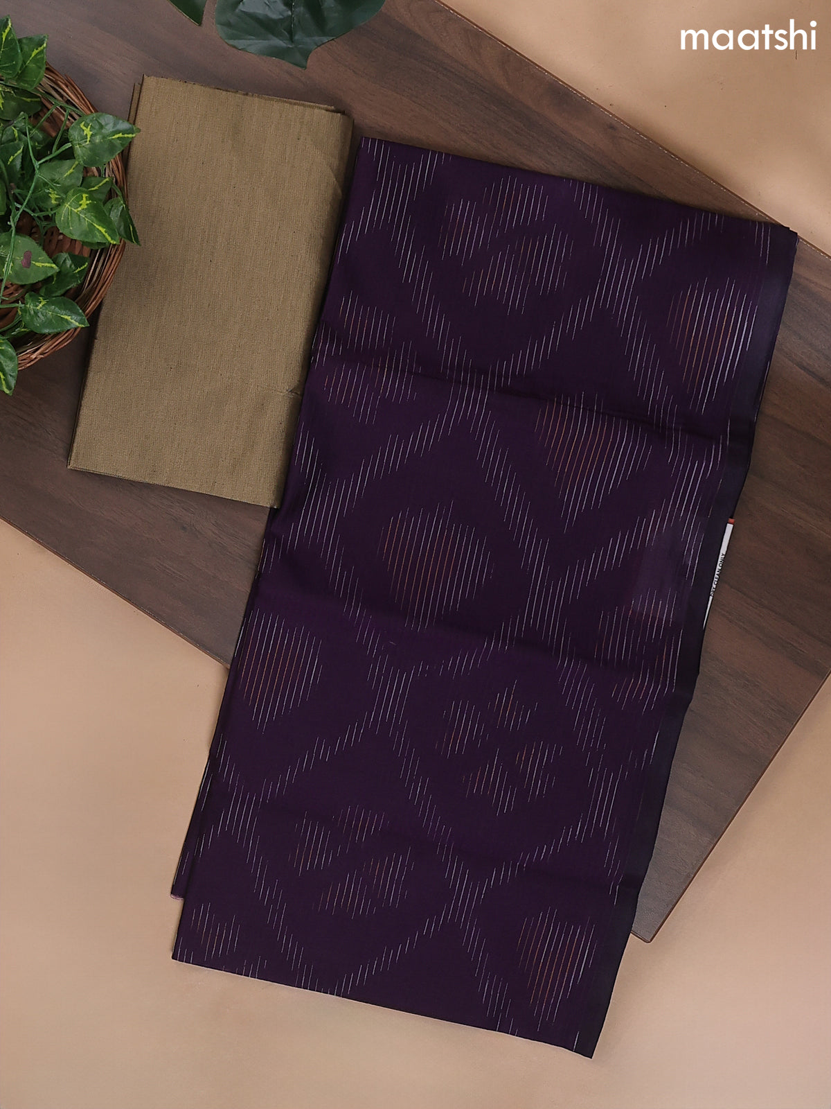 Deep Purple and Brown Ikat Dress Material With Ikat Weaves
