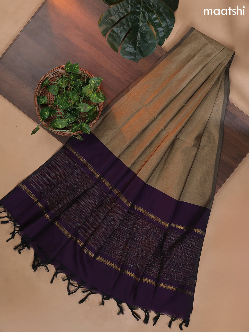 Deep Purple and Brown Ikat Dress Material With Ikat Weaves