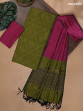 Mehendi Green and Pink Ikat Dress Material With Ikat Weaves