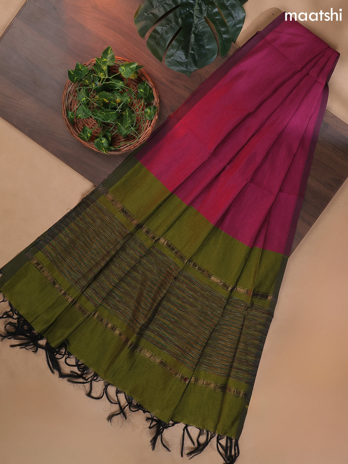 Mehendi Green and Pink Ikat Dress Material With Ikat Weaves