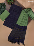 Navy Blue and Pastel Green Ikat Dress Material With Ikat Weaves