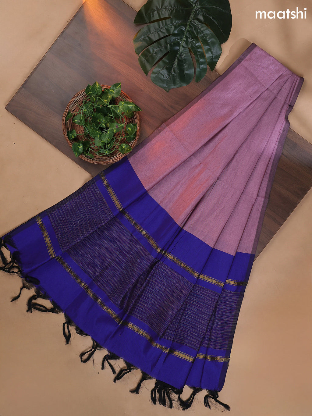 Royal Blue and Mauve Pink Ikat Dress Material With Ikat Weaves