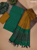 Green and Mustard Yellow Ikat Dress Material With Ikat Weaves