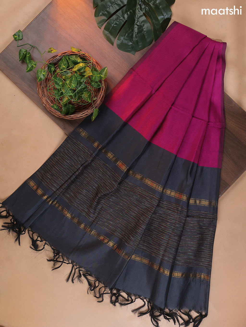Dark Grey and Pink Ikat Dress Material With Ikat Weaves