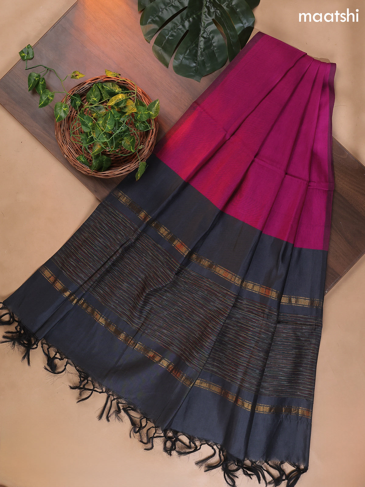Dark Grey and Pink Ikat Dress Material With Ikat Weaves