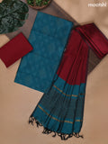 Teal Blue and Maroon Ikat Dress Material With Ikat Weaves