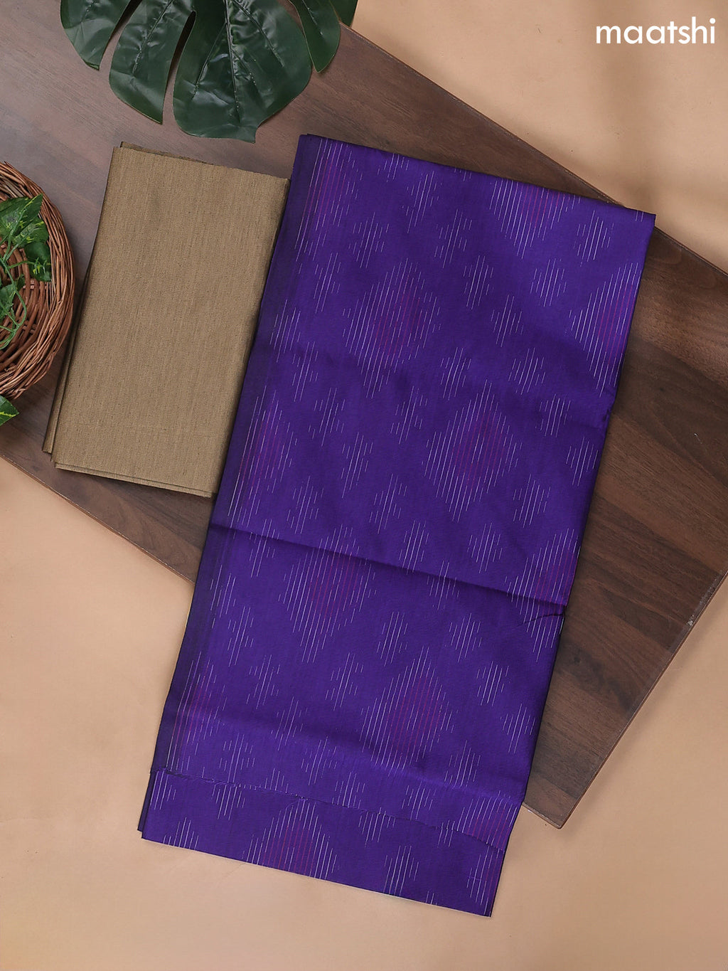 Violet and Brown Ikat Dress Material With Ikat Weaves