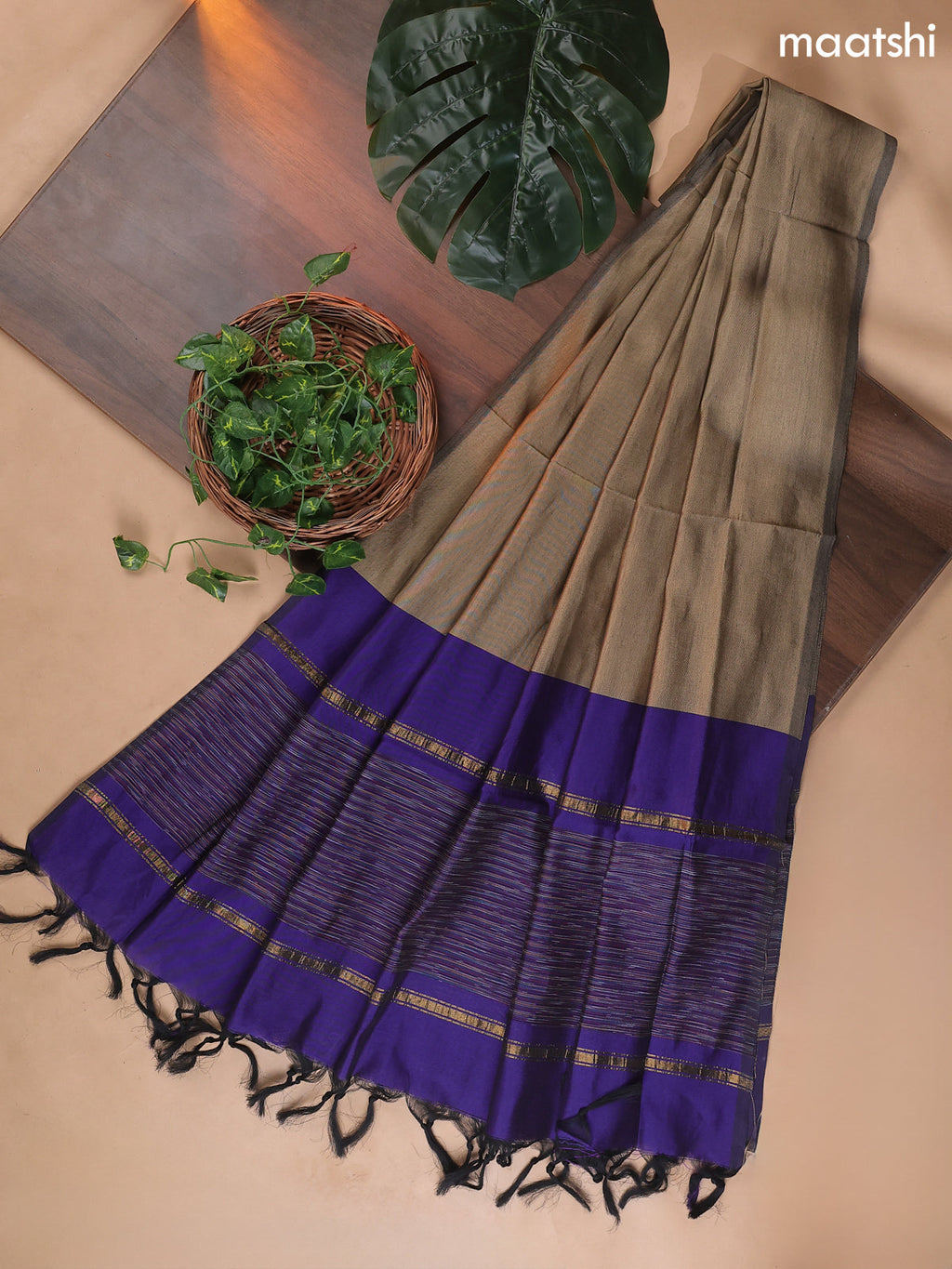 Violet and Brown Ikat Dress Material With Ikat Weaves