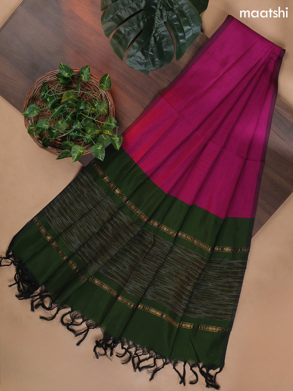 Sap Green and Pink Ikat Dress Material With Ikat Weaves