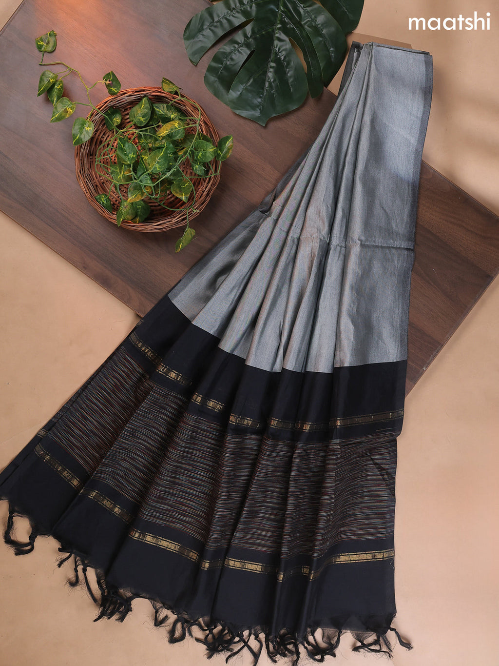Black and Grey Ikat Dress Material With Ikat Weaves