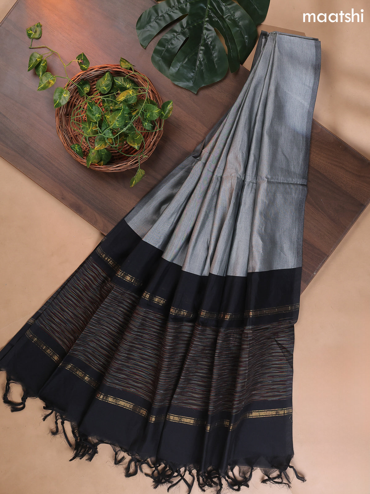 Black and Grey Ikat Dress Material With Ikat Weaves