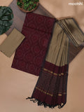 Deep Maroon and Beige Ikat Dress Material With Ikat Weaves