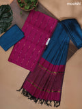 Pink and Teal Blue Ikat Dress Material With Ikat Weaves