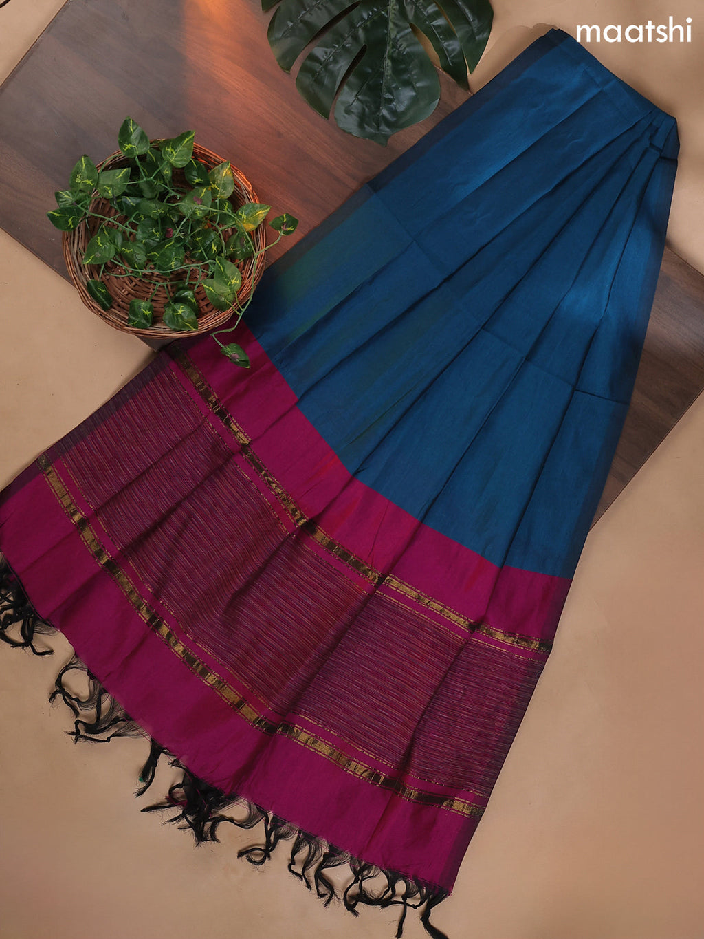 Pink and Teal Blue Ikat Dress Material With Ikat Weaves