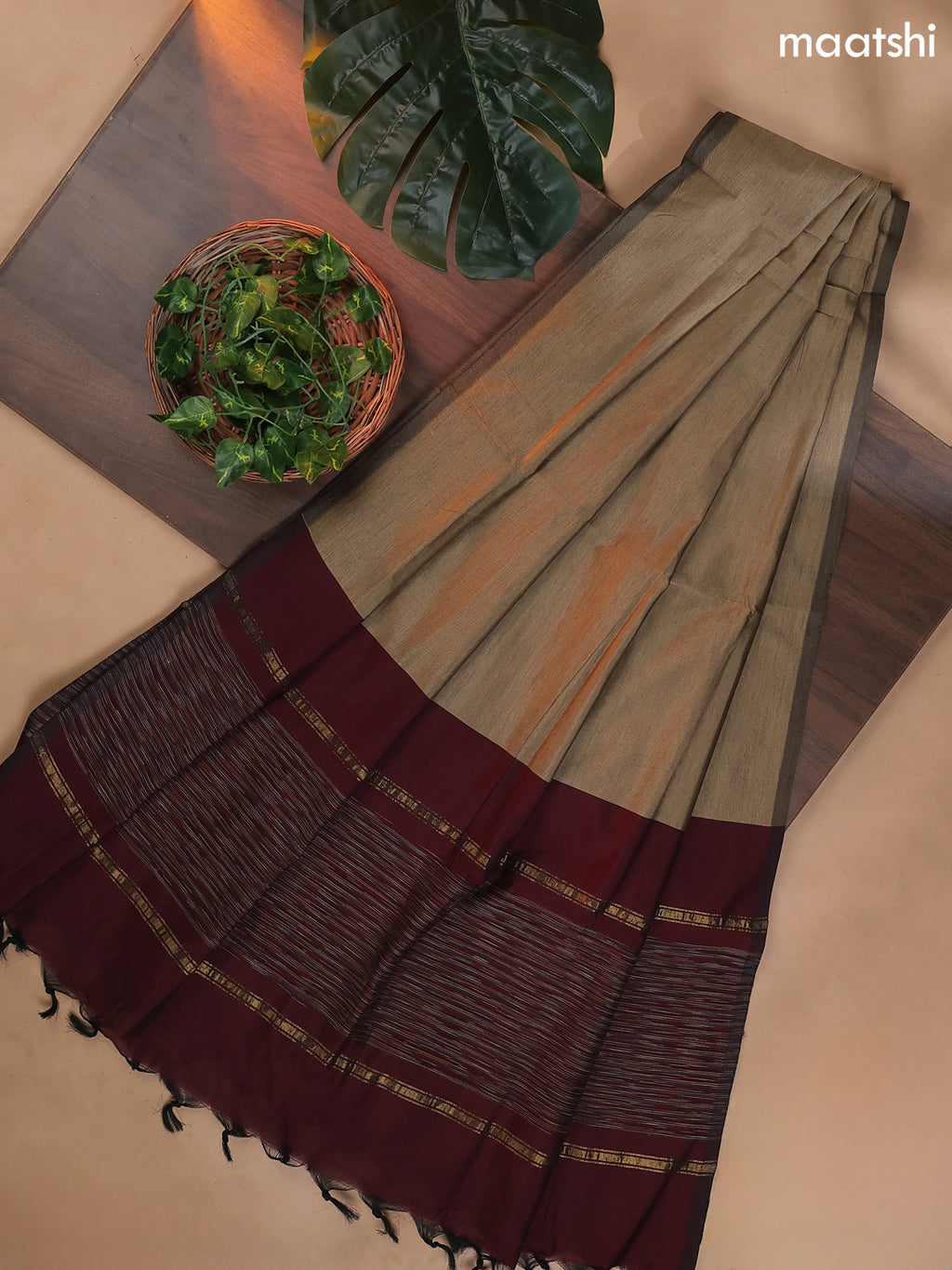 Deep Maroon and Brown Ikat Dress Material With Ikat Weaves