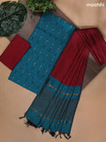 Teal Blue and Maroon Ikat Dress Material With Ikat Weaves