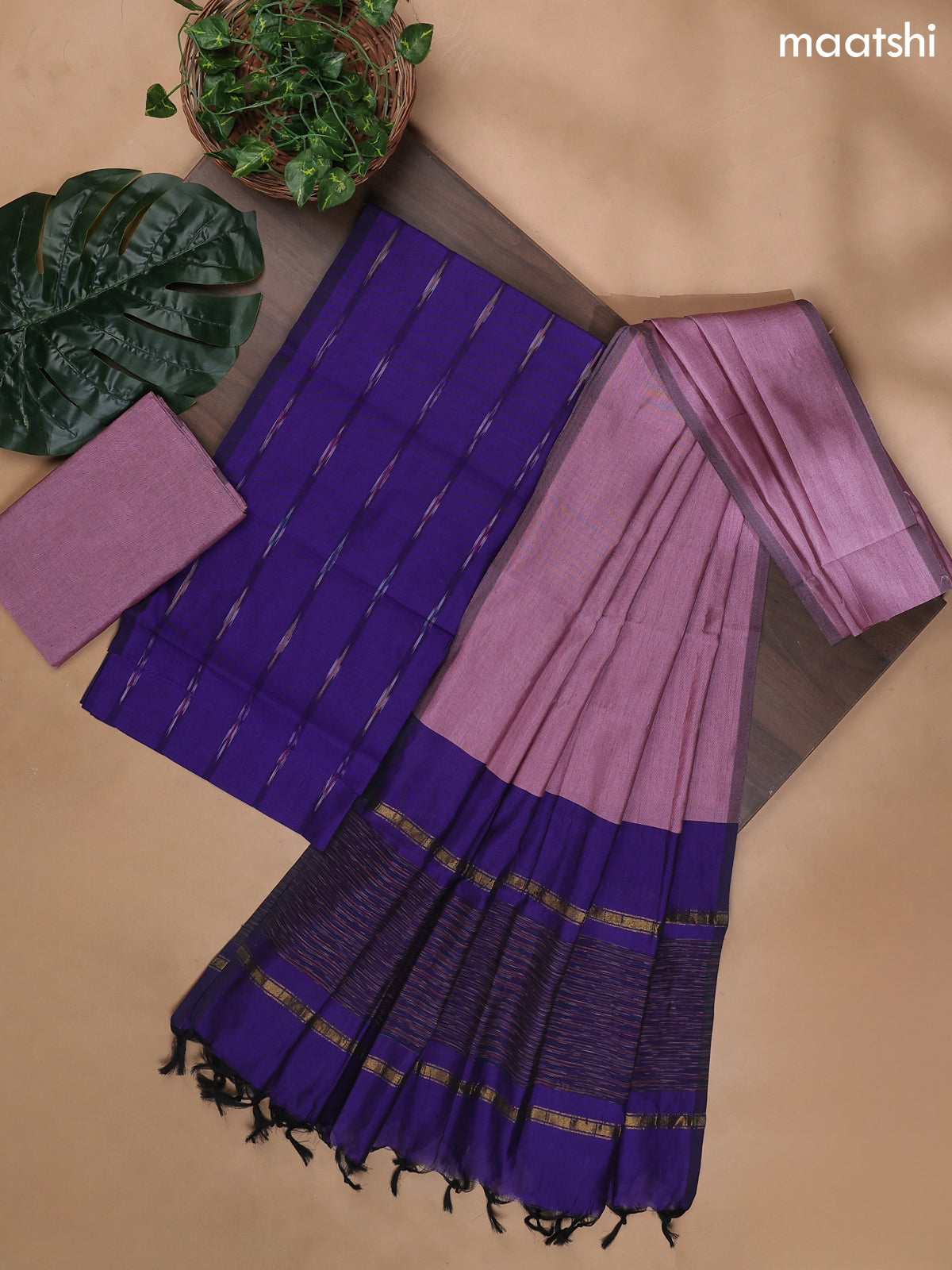 Violet and Mauve Pink Ikat Dress Material With Ikat Weaves