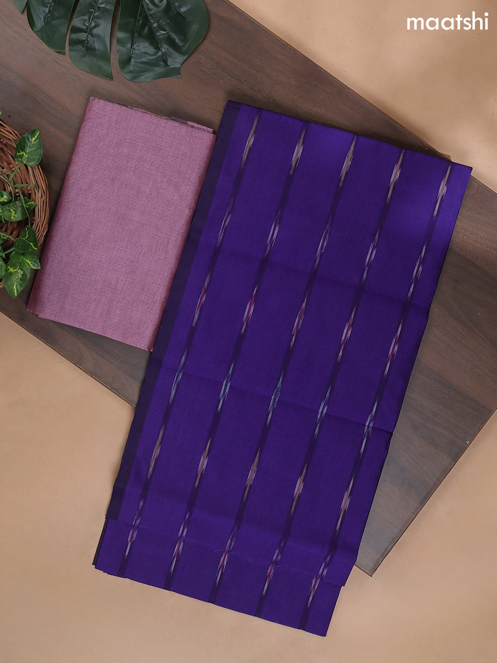 Violet and Mauve Pink Ikat Dress Material With Ikat Weaves