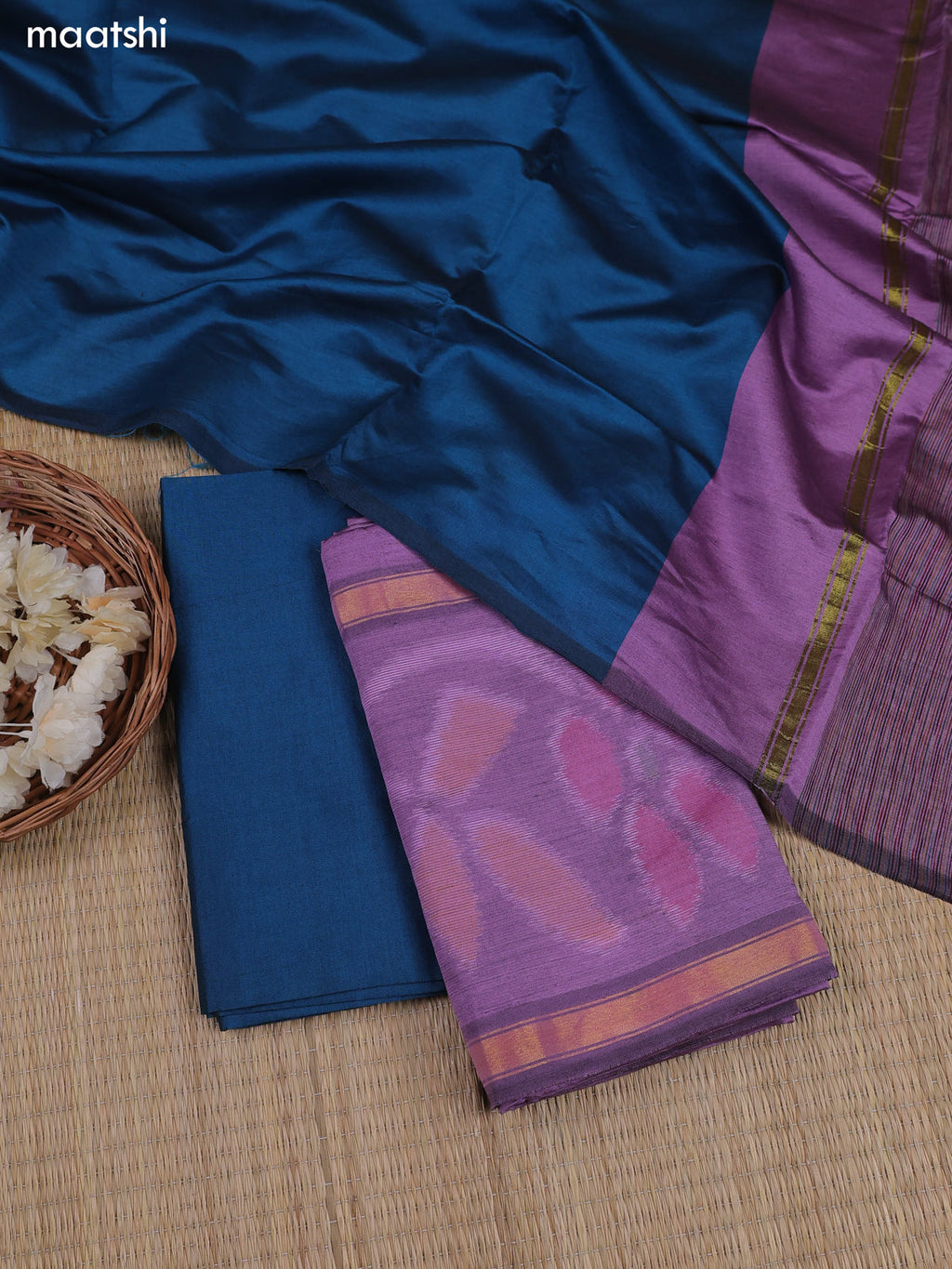 Lavender Ikat Dress Material With Ikat Weaves and Bottom & Dupatta