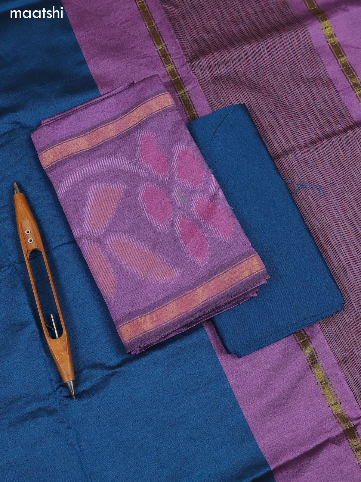 Lavender Ikat Dress Material With Ikat Weaves and Bottom & Dupatta