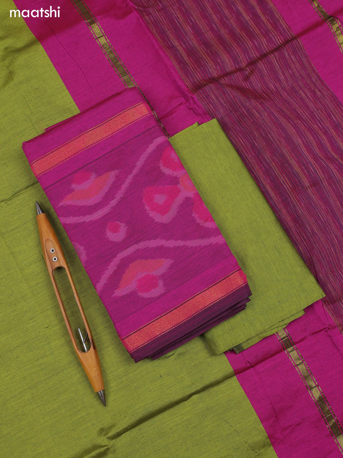 Magenta Pink Ikat Dress Material With Ikat Weaves and Bottom & Dupatta
