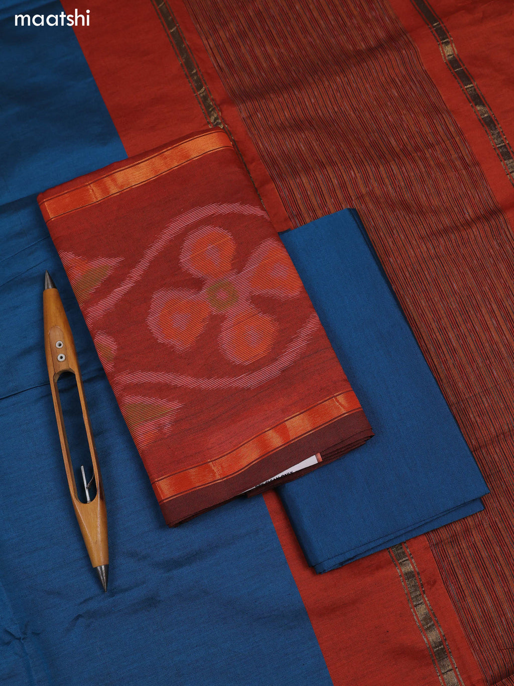 Rust Orange Ikat Dress Material With Ikat Weaves and Bottom & Dupatta