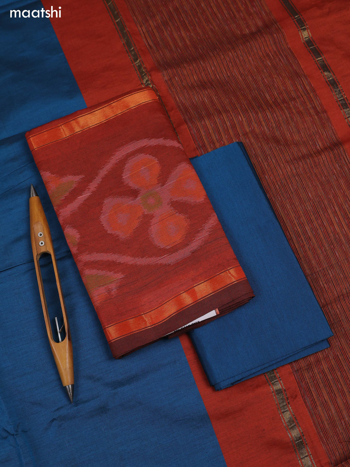Rust Orange Ikat Dress Material With Ikat Weaves and Bottom & Dupatta