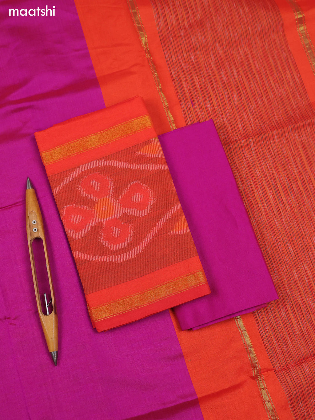 Orange Ikat Dress Material With Ikat Weaves and Bottom & Dupatta