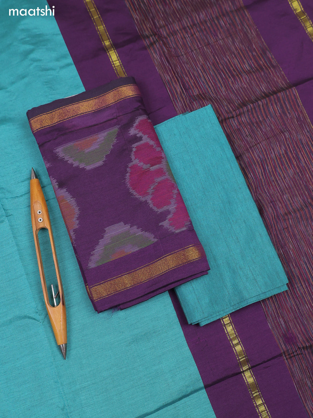 Purple Ikat Dress Material With Ikat Weaves and Bottom & Dupatta
