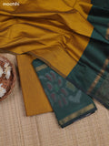 Sap Green Ikat Dress Material With Ikat Weaves and Bottom & Dupatta