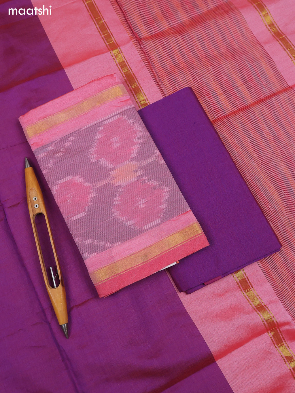 Baby Pink Ikat Dress Material With Ikat Weaves and Bottom & Dupatta