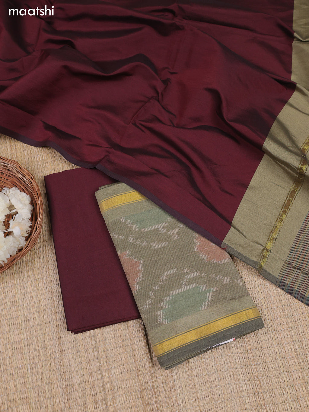 Elaichi Green Ikat Dress Material With Ikat Weaves and Bottom & Dupatta