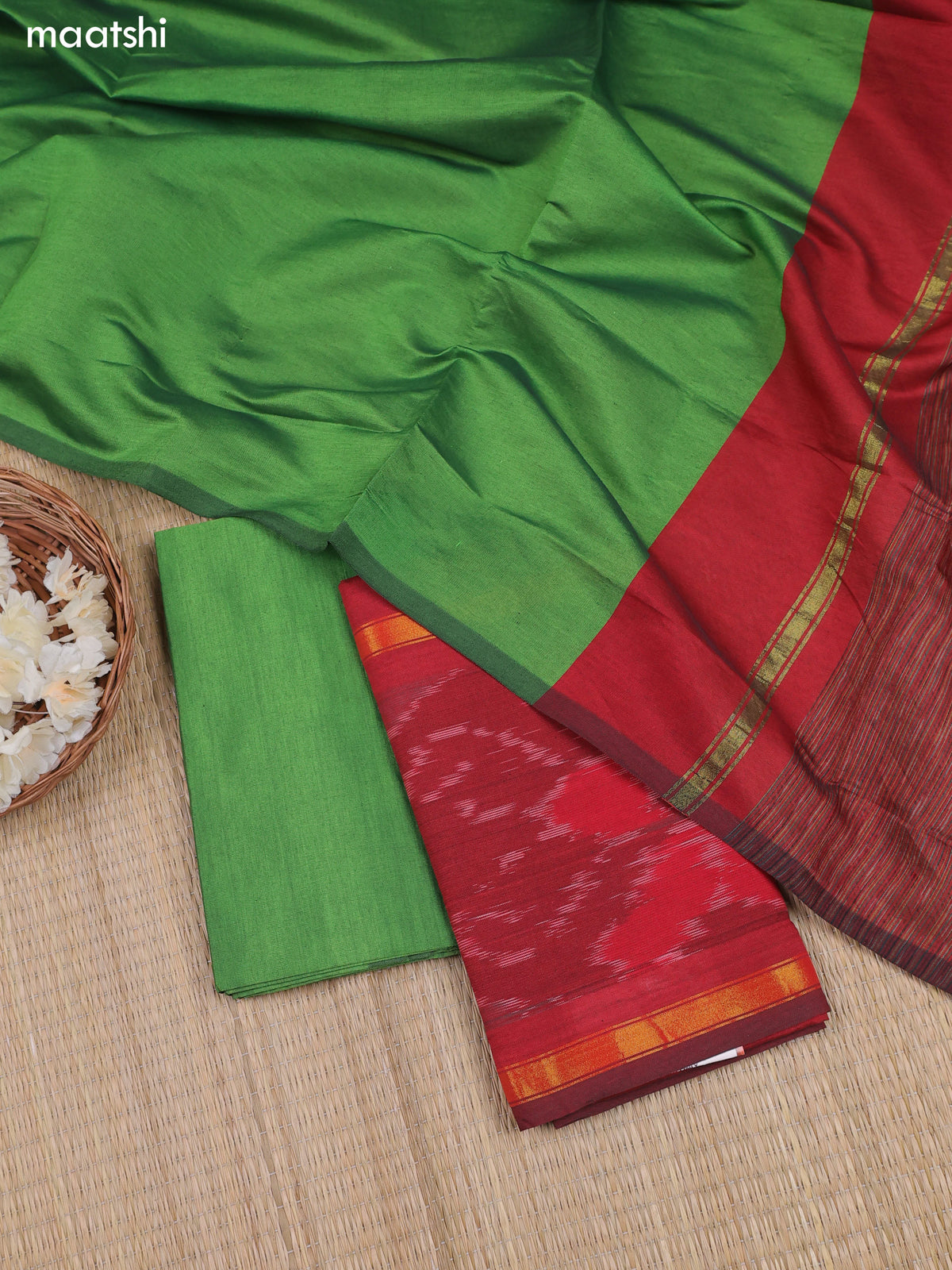 Red Ikat Dress Material With Ikat Weaves and Bottom & Dupatta