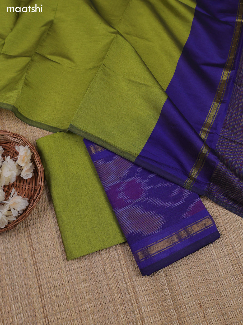 Violet Ikat Dress Material With Ikat Weaves and Bottom & Dupatta