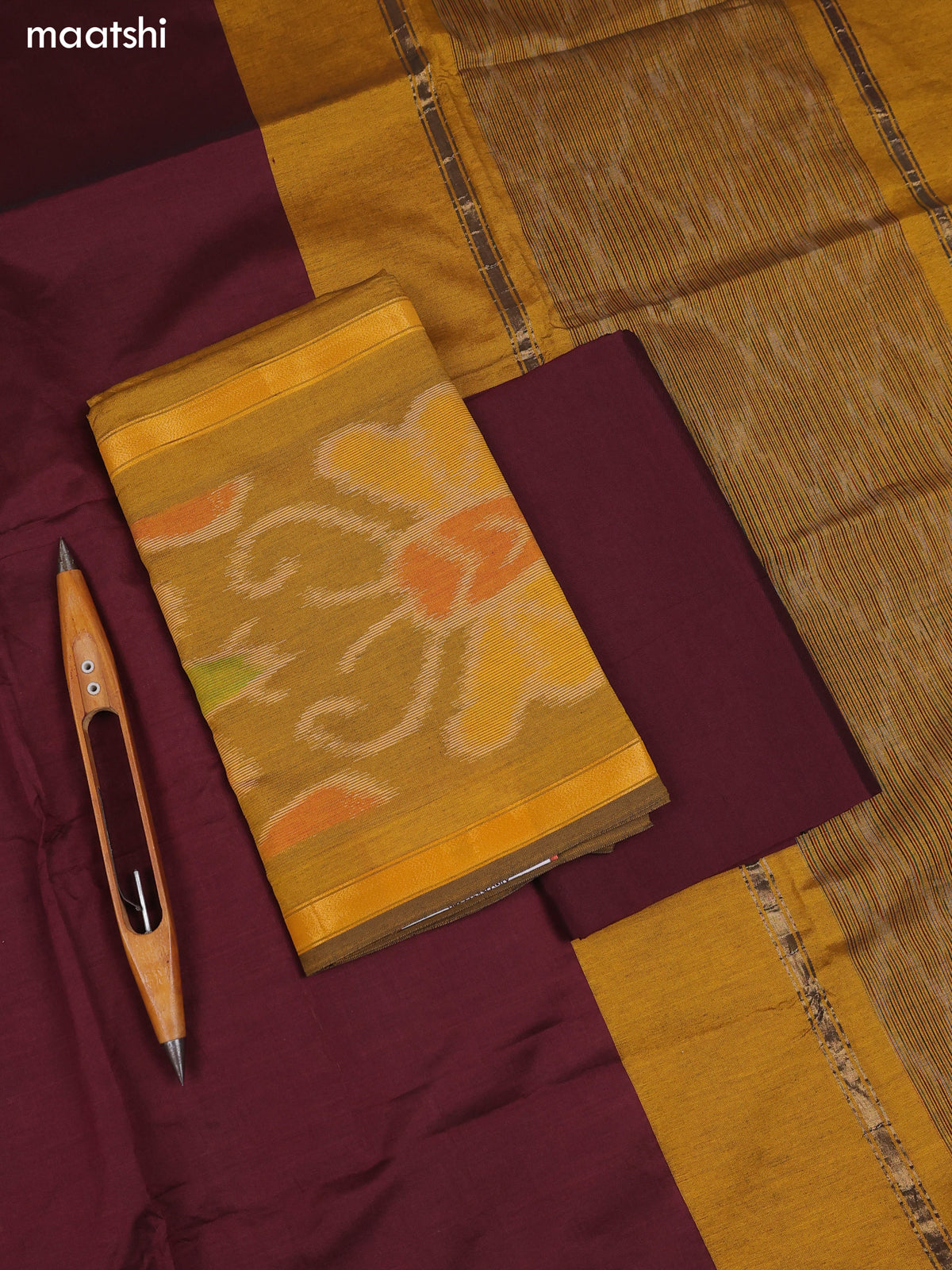 Mustard Yellow Ikat Dress Material With Ikat Weaves and Bottom & Dupatta