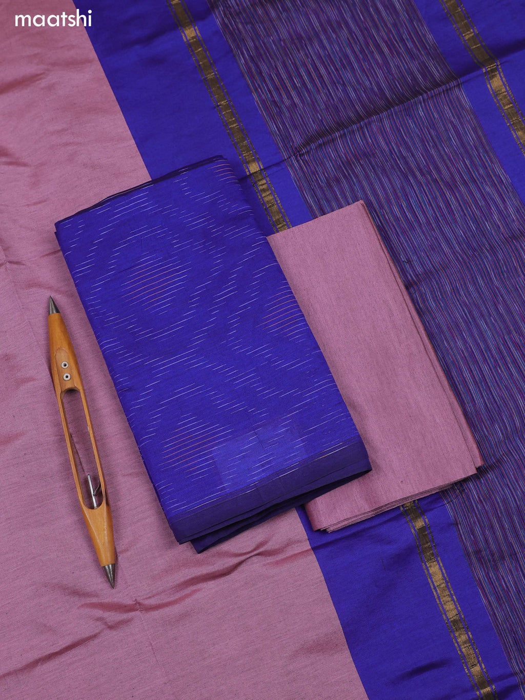 Royal Blue Ikat Dress Material With Ikat Weaves and Bottom & Dupatta