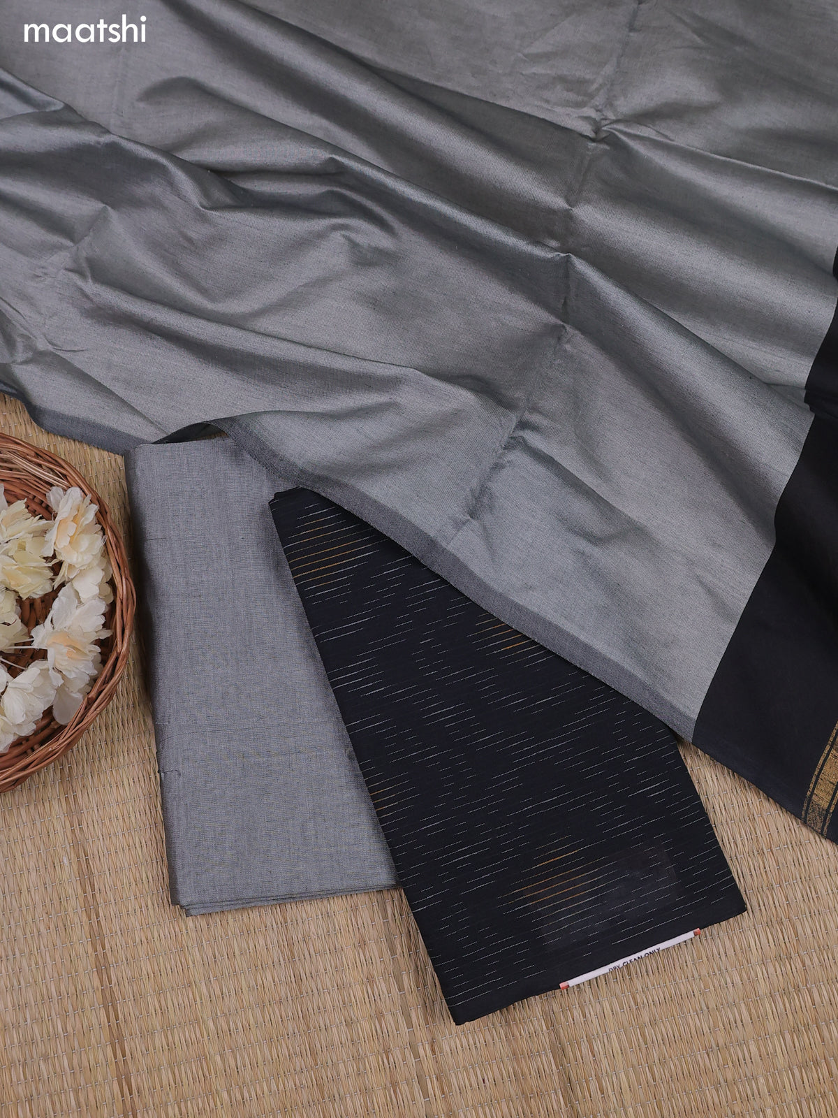Black Ikat Dress Material With Ikat Weaves and Bottom & Dupatta