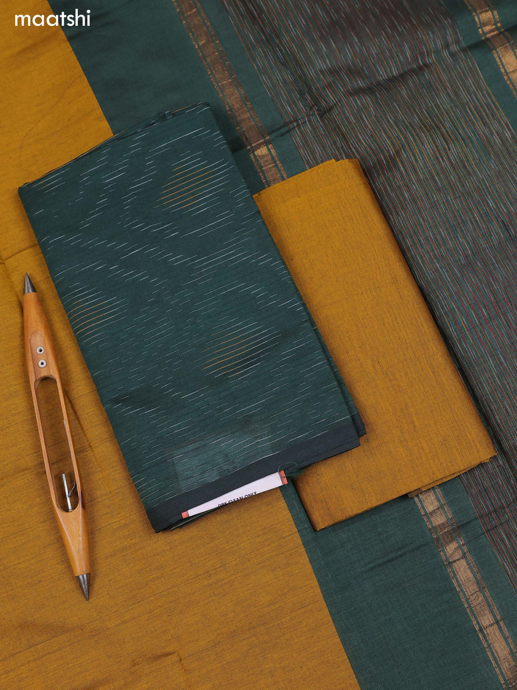 Sap Green Ikat Dress Material With Ikat Weaves and Bottom & Dupatta